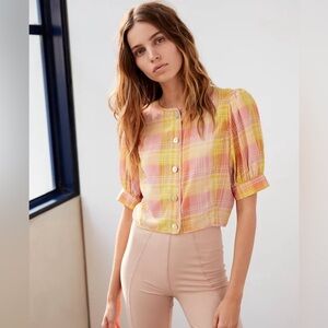 EUC ARITZIA x LE FOU x WILFRED - 100% Silk Plaid Blouse, Medium